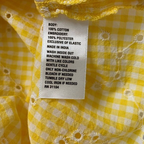 Crown & Ivy Yellow White Eyelet Gingham Size Large Short Sleeve Top Blouse - Picture 8 of 8